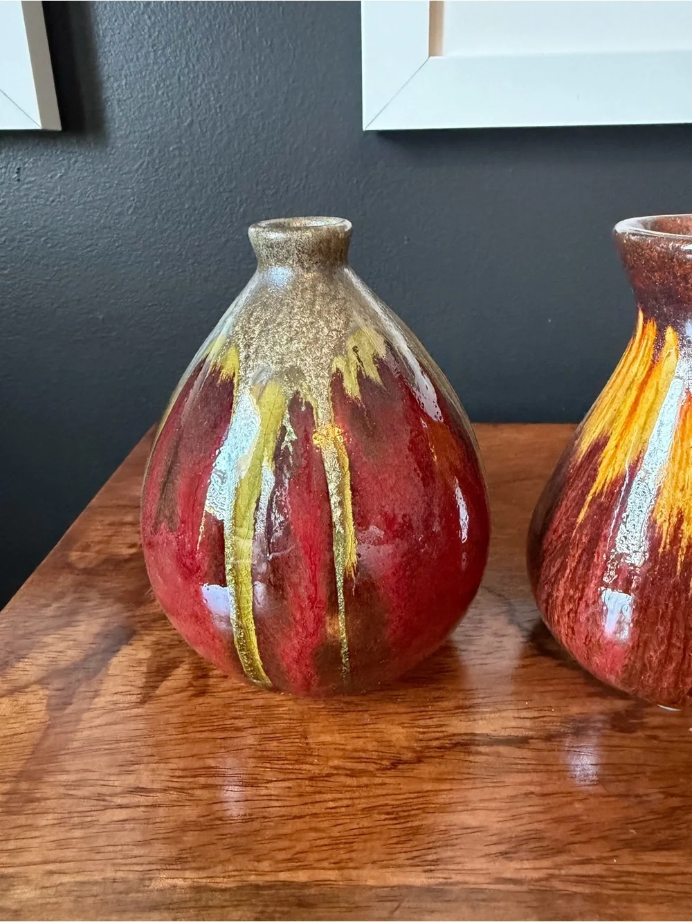 Handcrafted Red and Green Ceramic Vases - Set of 3